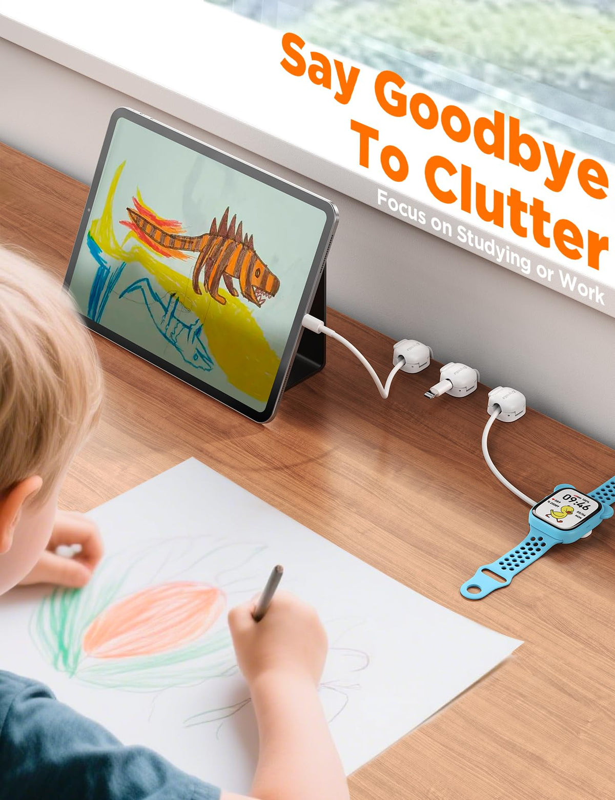 Chfeila universal clip fits HDMI and power cables on desk