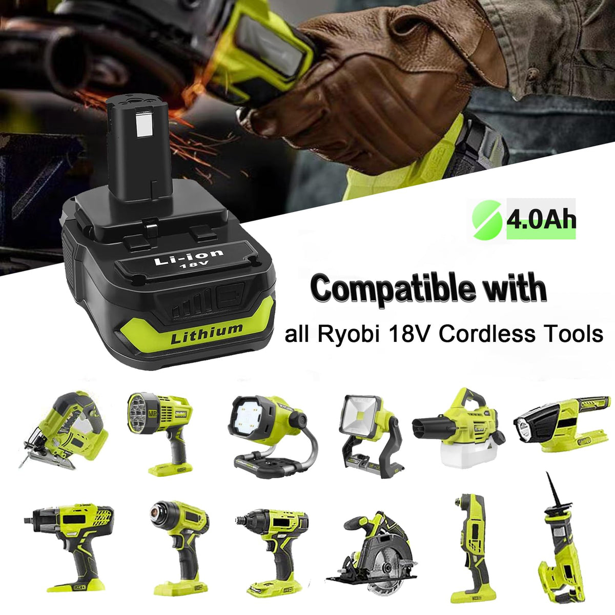 Chgdkjy replacement battery pack for Ryobi 18V P103 with longer runtimes
