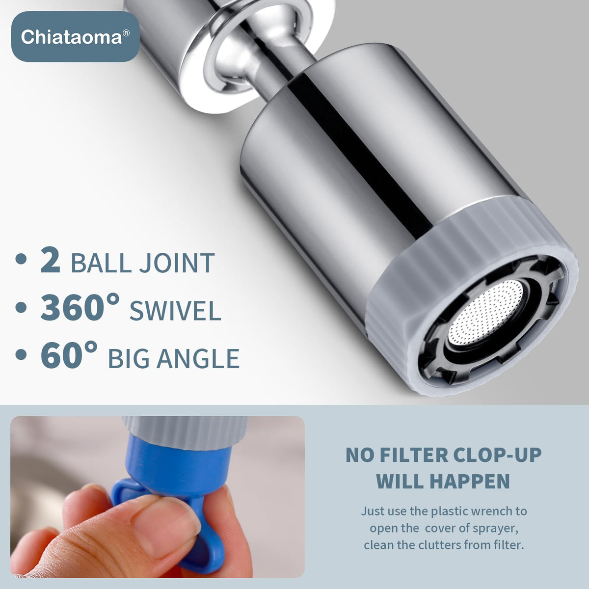 CHIATAOMA three-flow option minimizes splashing during daily washing tasks