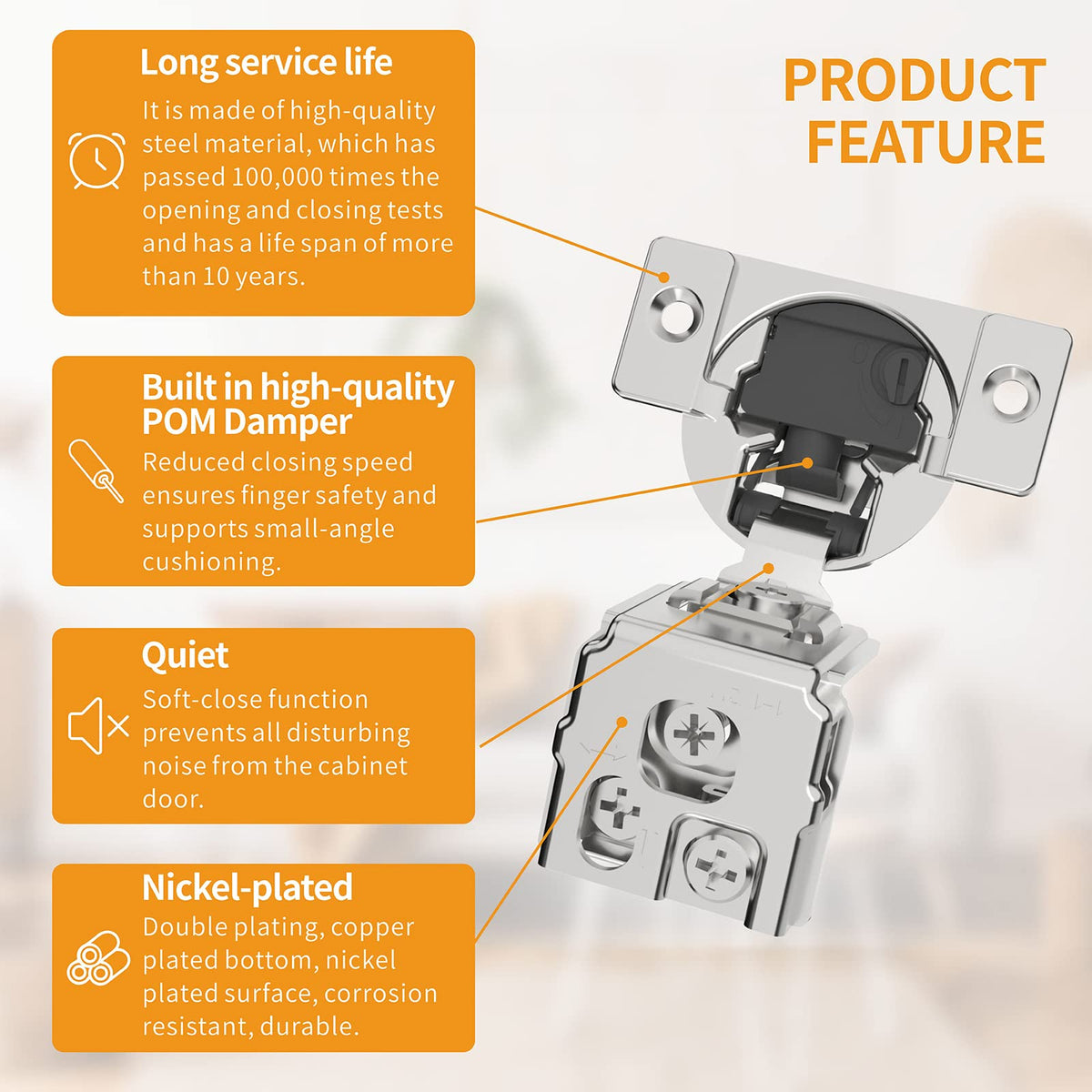Chibery concealed hinge with 105-degree opening for versatile door fit.