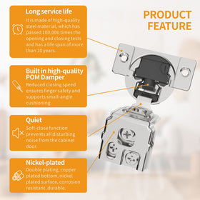 Chibery concealed hinge with 105-degree opening for versatile door fit.