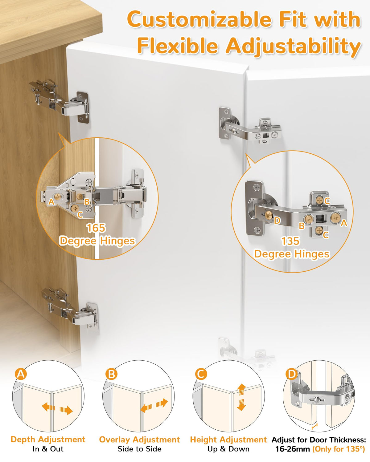 Chibery 165-degree hinge with soft-close damper for gentle closure