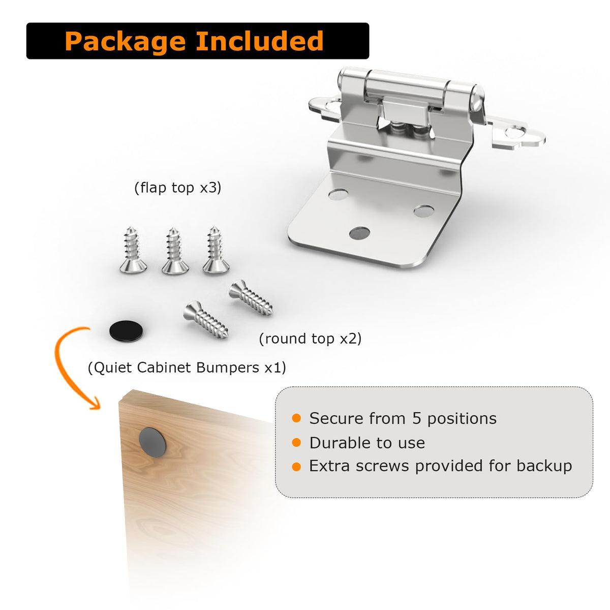 Chibery door bumper on inset hinges reduces door contact.