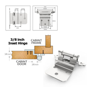 Chibery hinges installed on cabinet showcasing flush-face mounting option.