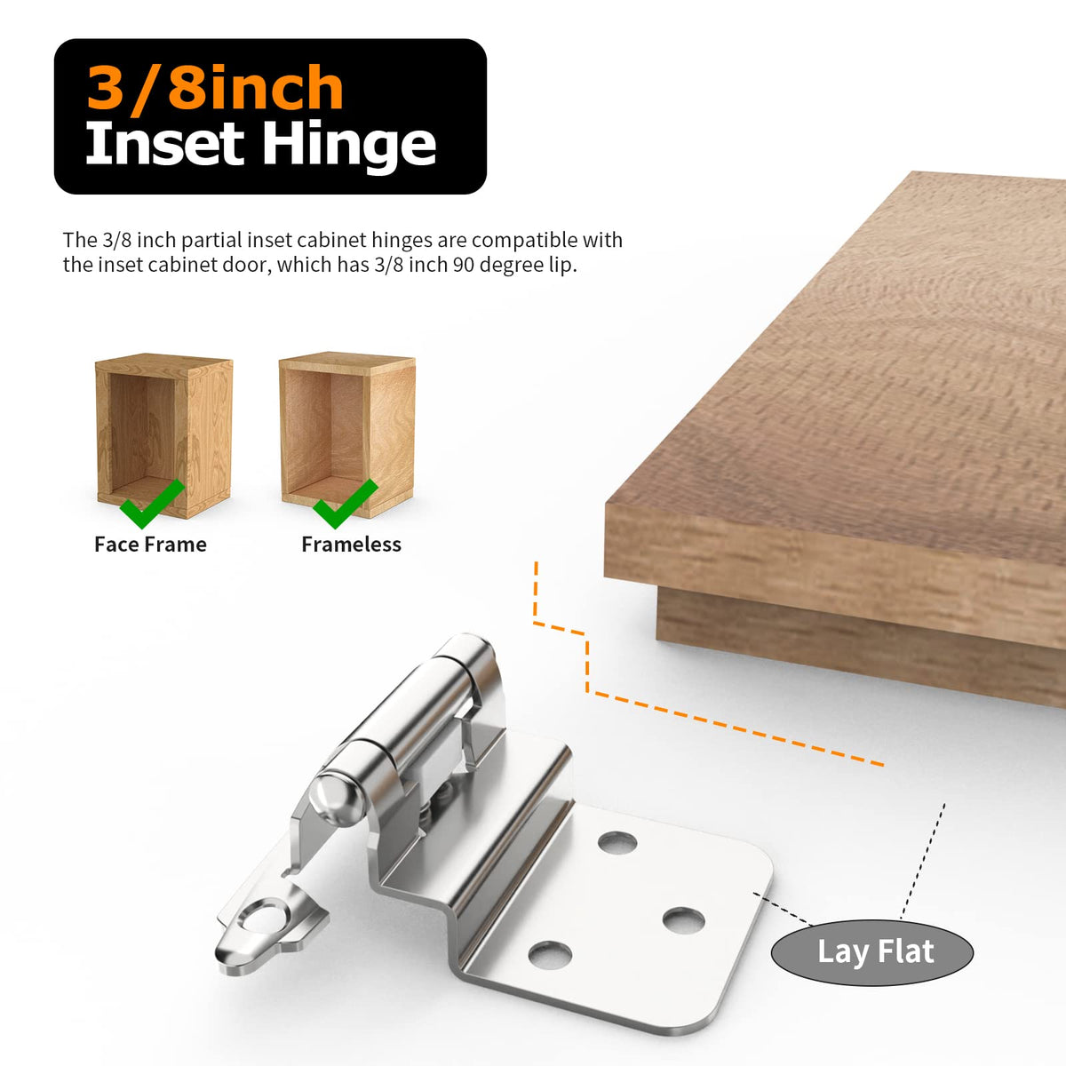 Chibery 3/8 inch inset hinges with screws pack, easy install.