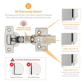 Chibery 4D adjustable hinge allows precise door alignment.