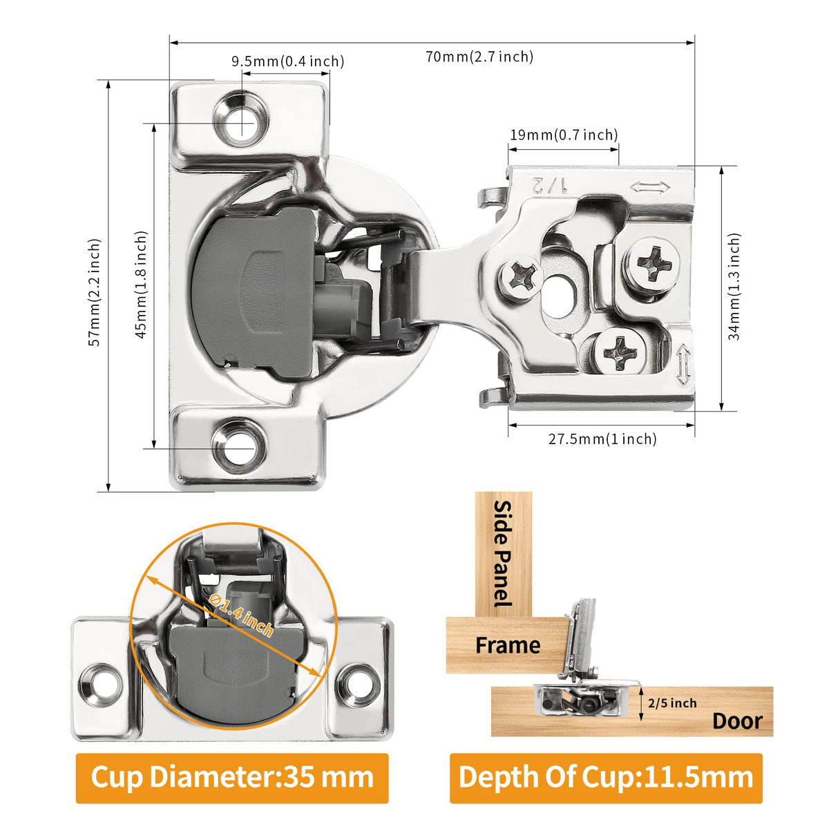 Chibery 3D adjustable hinge for precise alignment and sag prevention