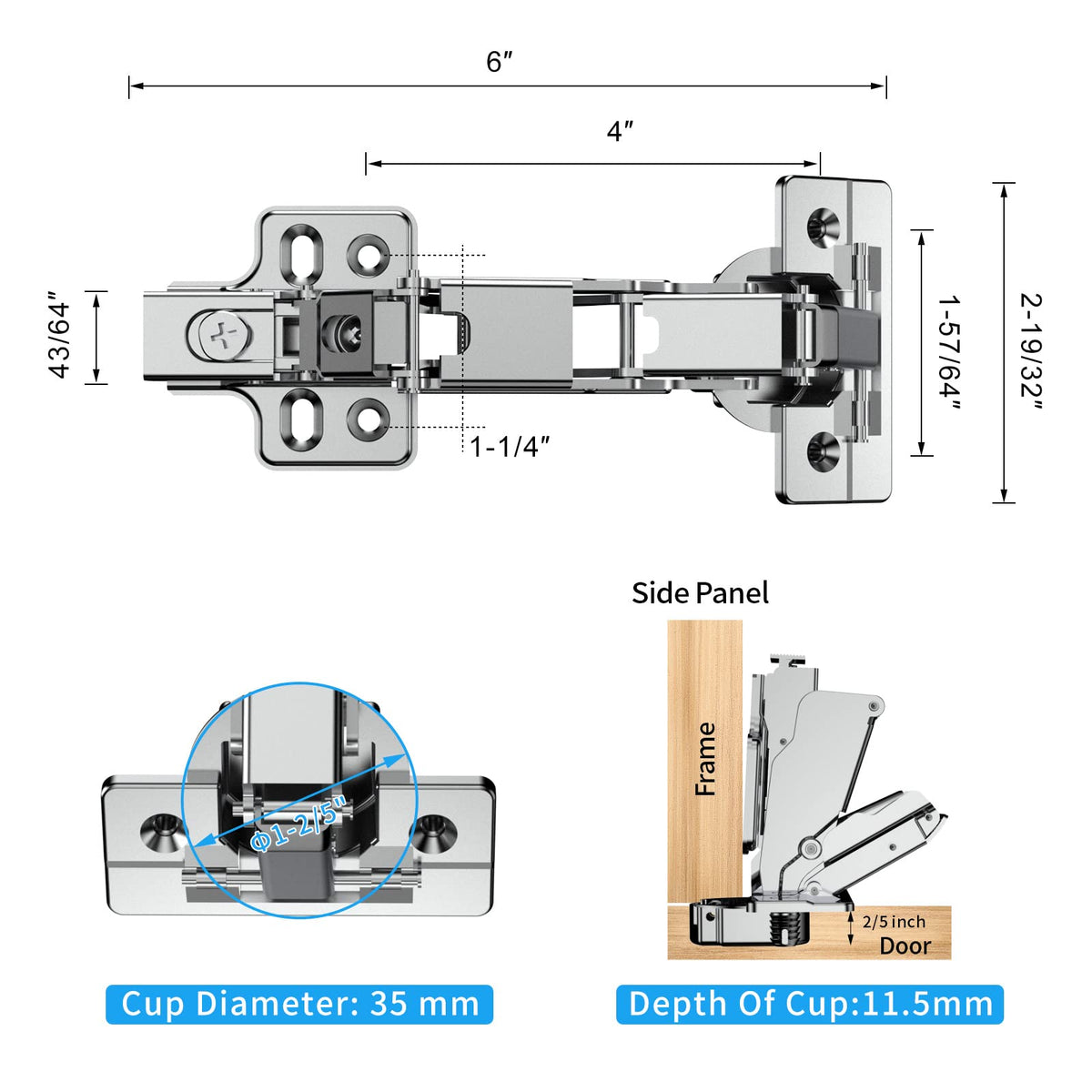 Chibery 6-way 3D adjustable hinges for precise alignment