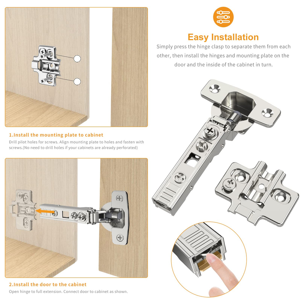 Chibery hinge cup depth 13.5 mm and 45 mm screw hole spacing for easy mounting.
