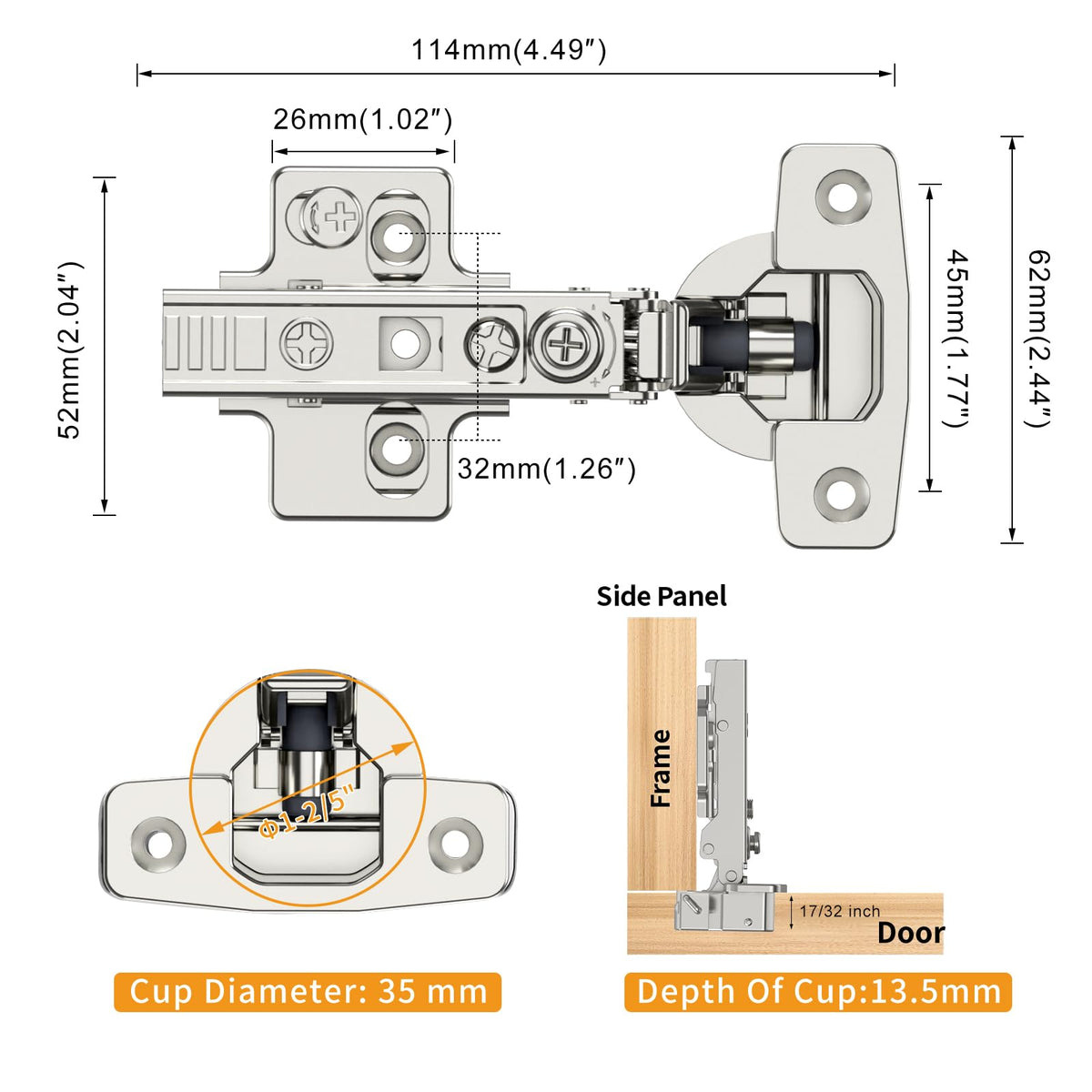 Chibery pack includes two dowels and four screws with covers for a neat finish.