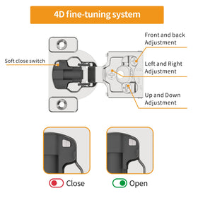 Chibery hinge installation diagram showing cup diameter and screw spacing.