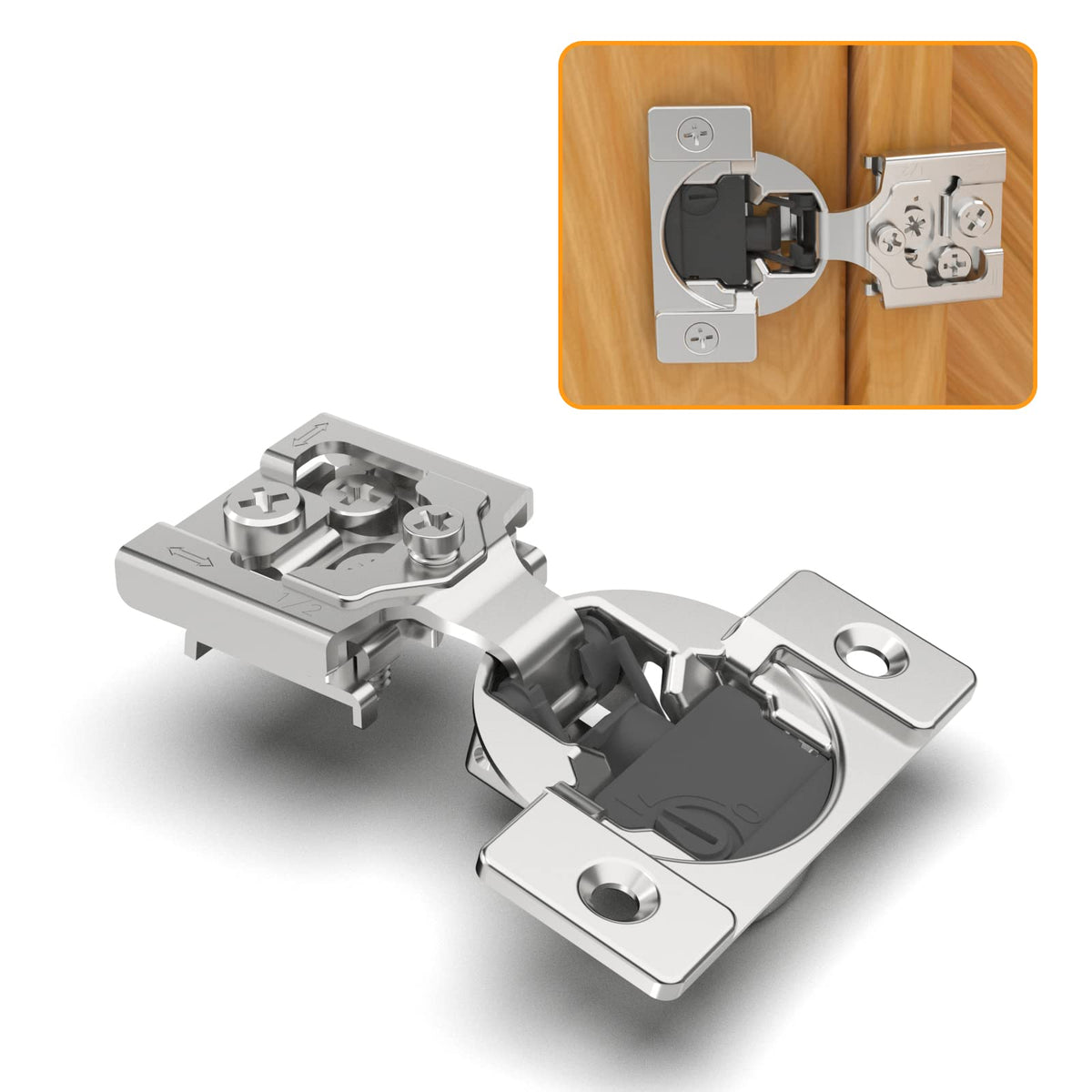 Chibery half-inch overlay soft-close hinges for quiet cabinet doors.
