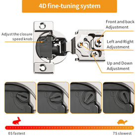 Chibery 4D adjustable hinge showing vertical and horizontal alignment features.