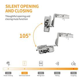 Chibery satin nickel finish hinges provide durable, elegant cabinet hardware.