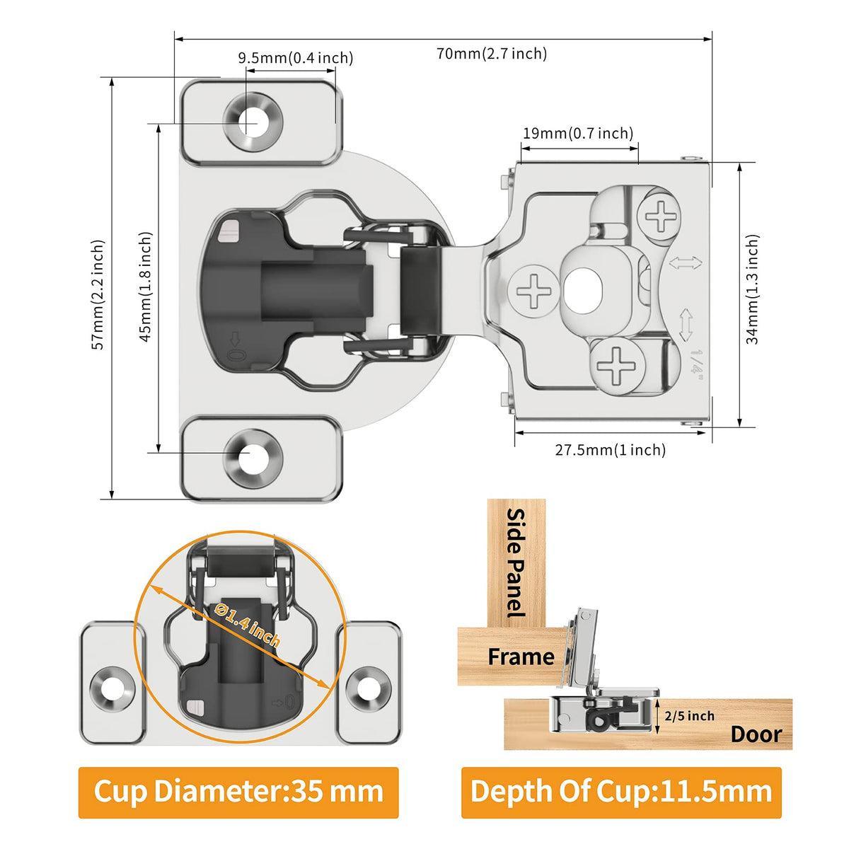 Chibery concealed hinge in satin nickel finish improves durability and look.