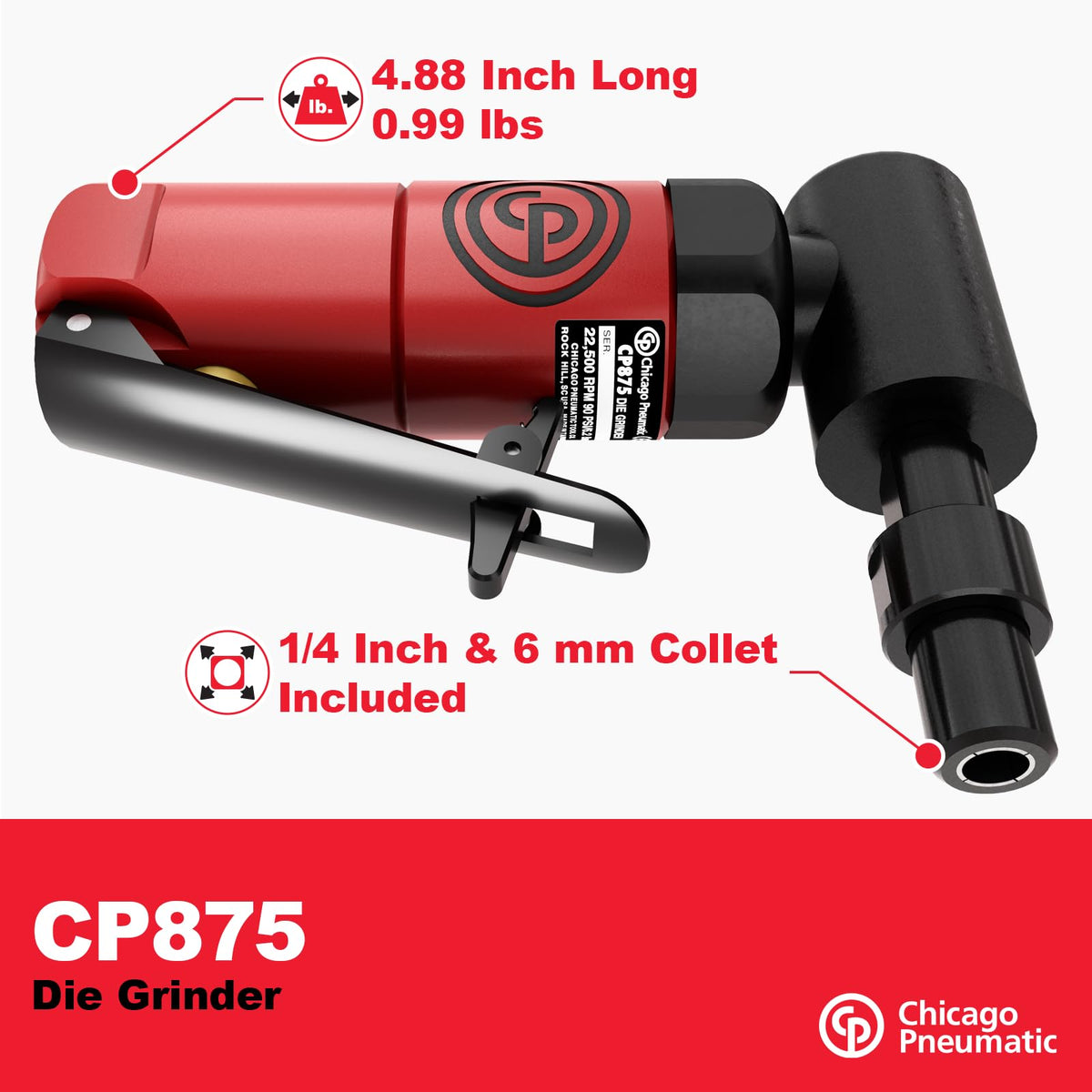 Chicago Pneumatic CP875 90-degree head enables access in cramped quarters.