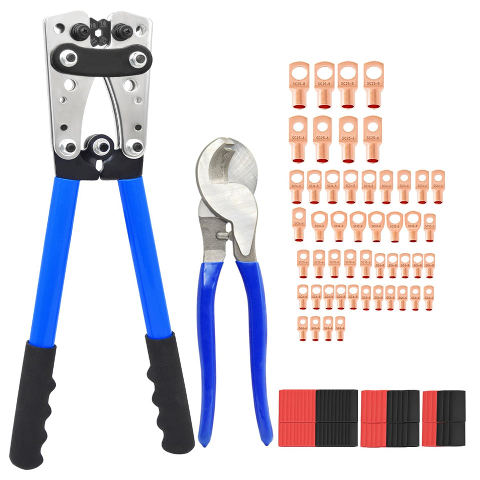 Chicarry cable lug crimping tool set with six dies for reliable electrical connections
