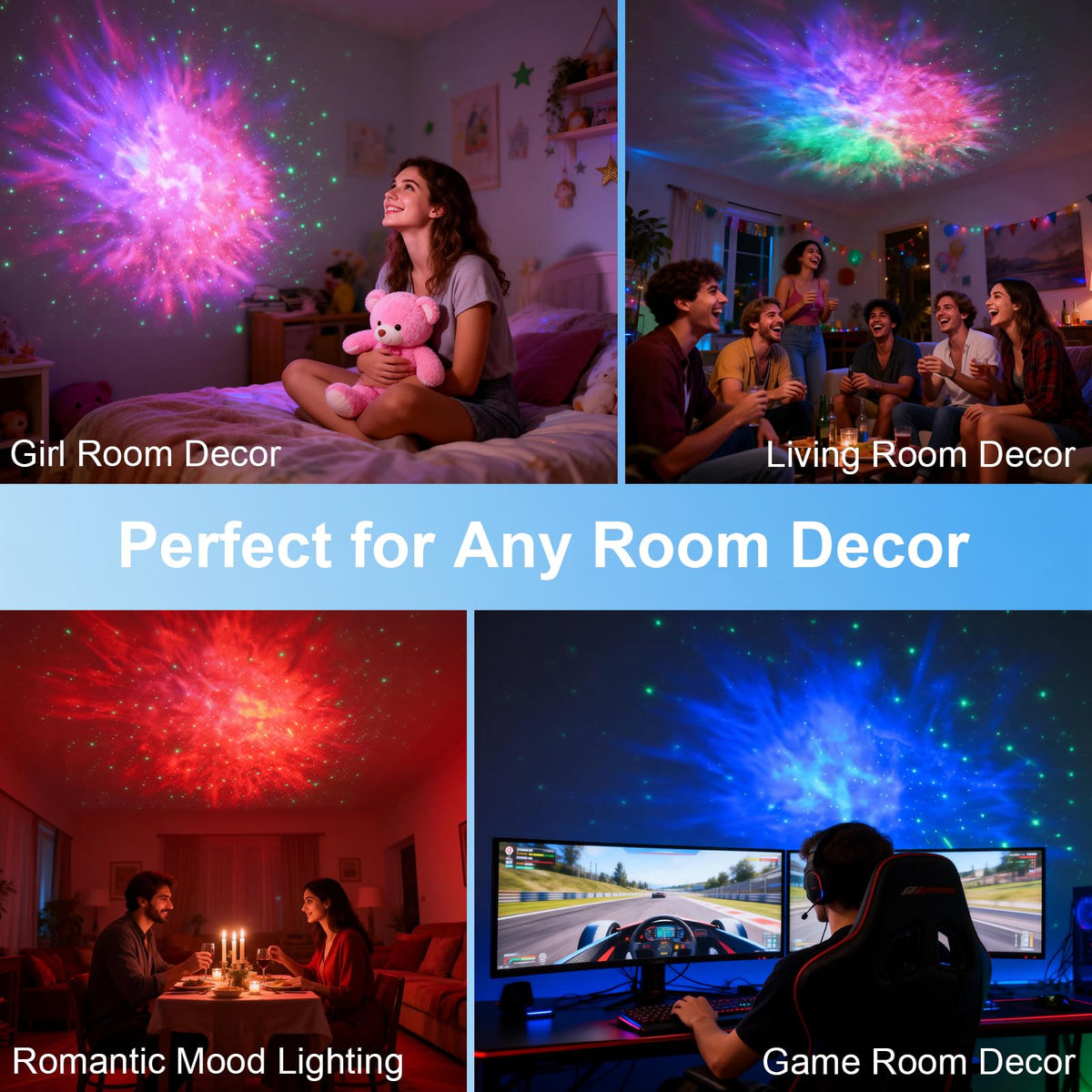 CHIGIH room ambience solution for bedrooms, game rooms, and parties.