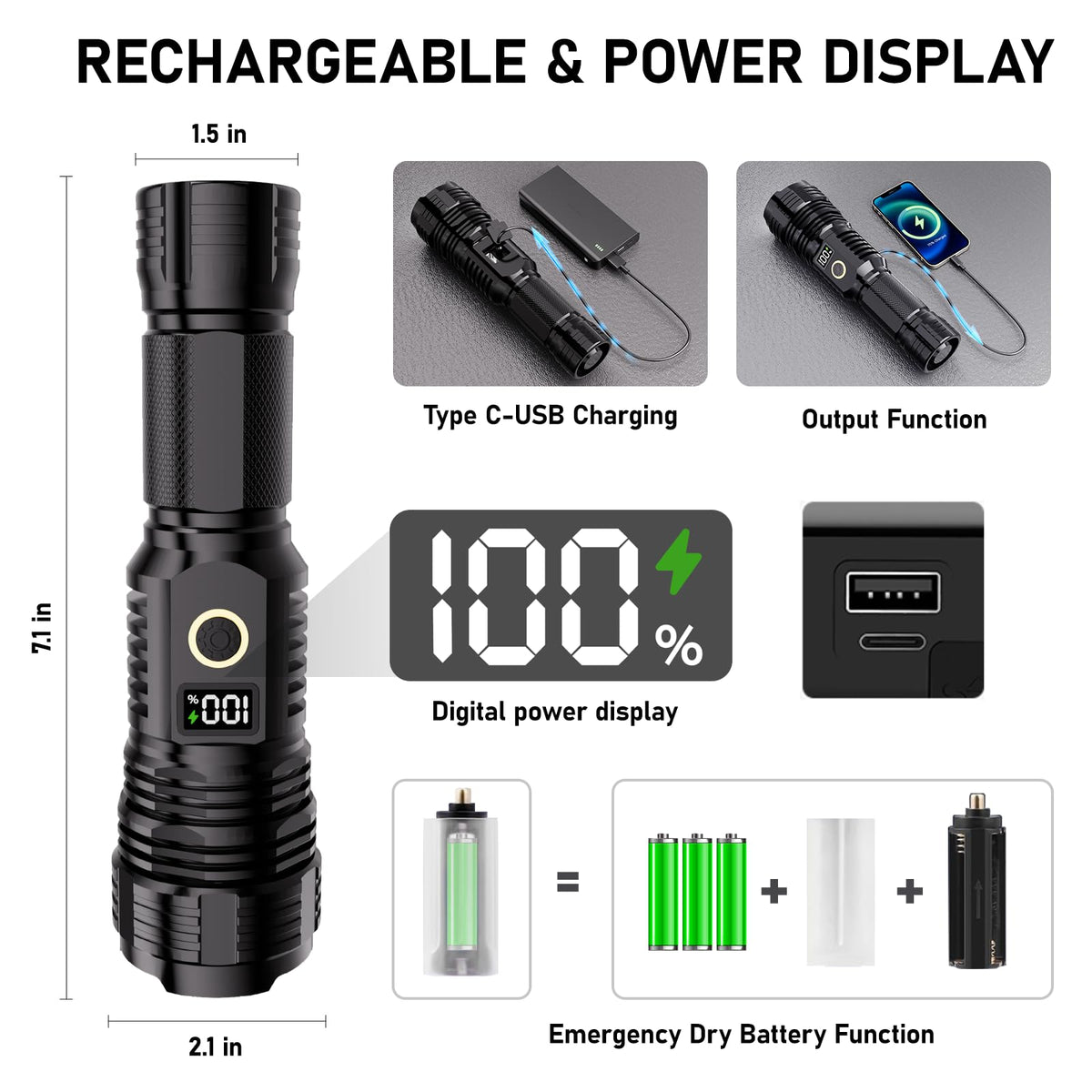 CHILDBOT flashlight LCD display indicates remaining power for planning trips