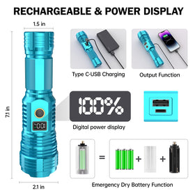 CHILDBOT LED flashlight with LCD display shows remaining power clearly.