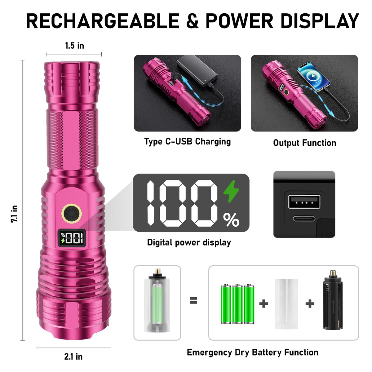 CHILDBOT flashlight LCD display clearly showing remaining power.