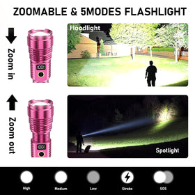 CHILDBOT flashlight showing a zoomable beam for adjustable distance.