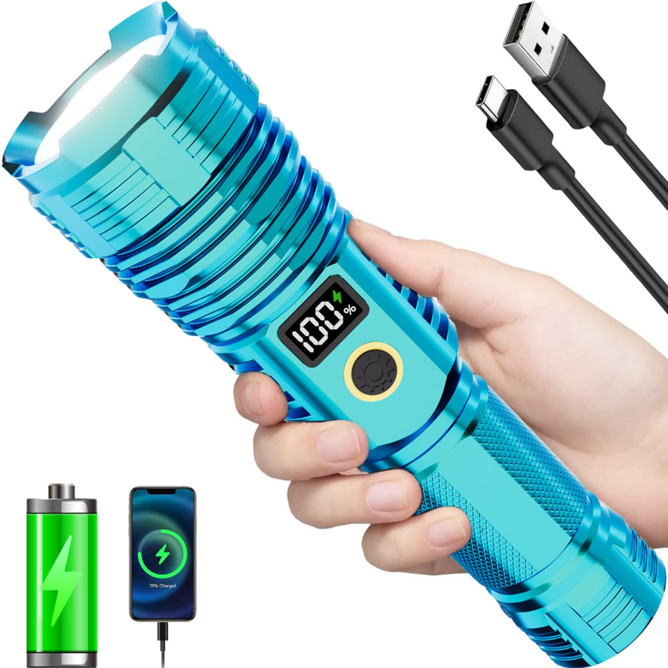 CHILDBOT high-lumen flashlight, front view for powerful outdoor illumination.
