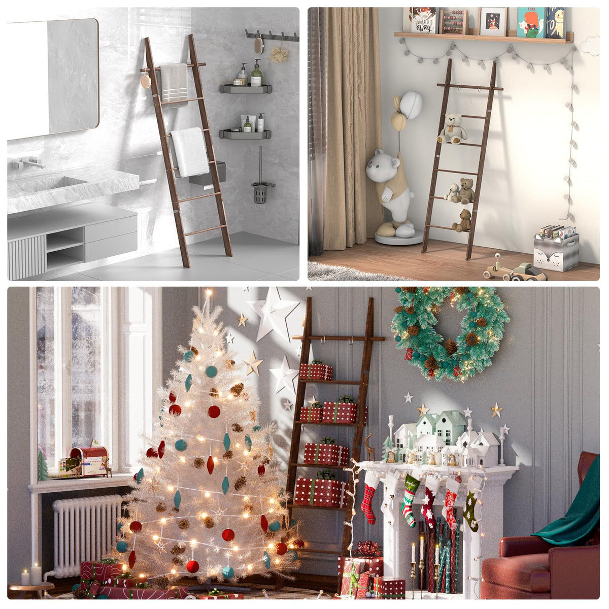 Chilinii blanket ladder removable hooks five demonstrates flexible organization options.