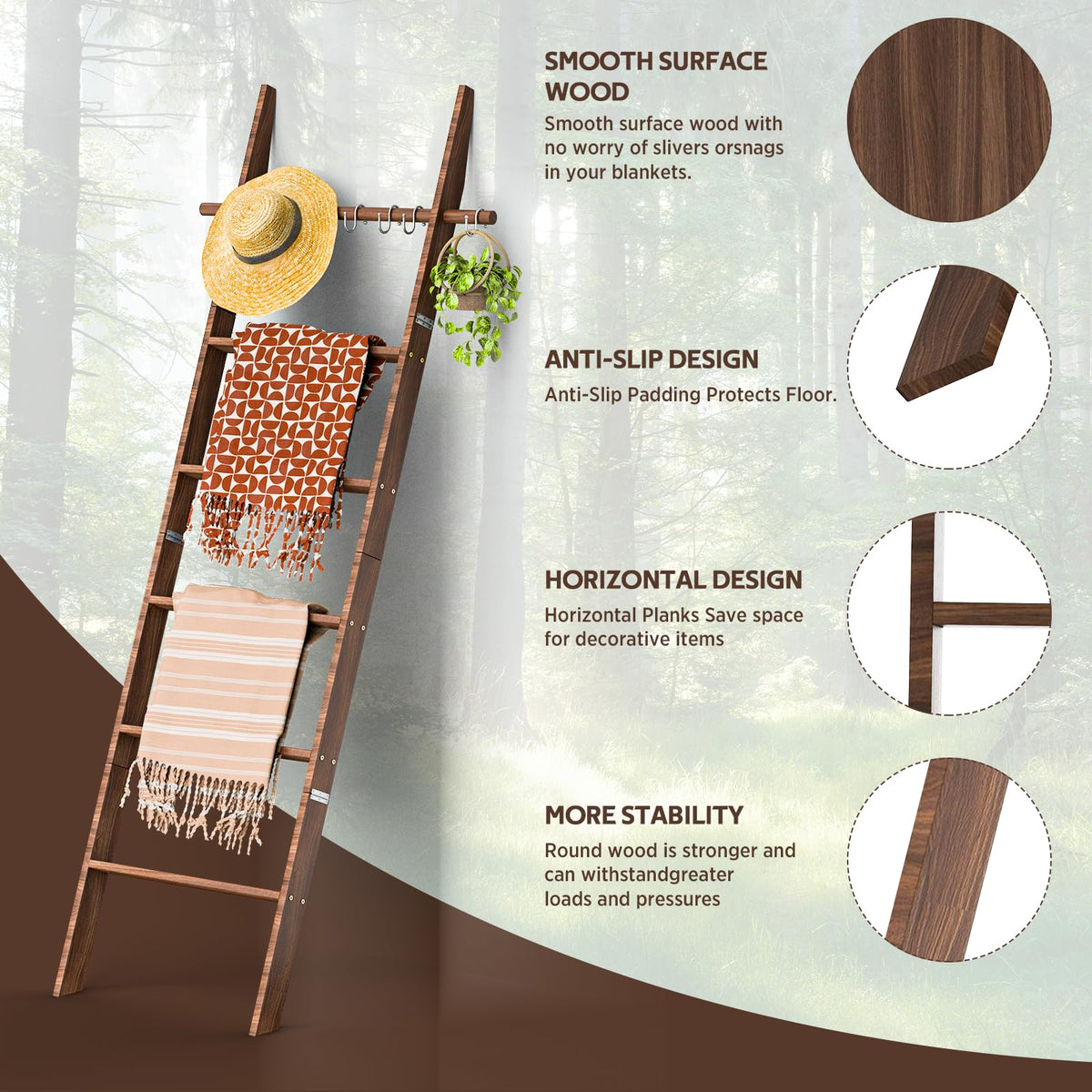 Chilinii ladder for towels quilts shows versatile storage in bathroom or laundry area.