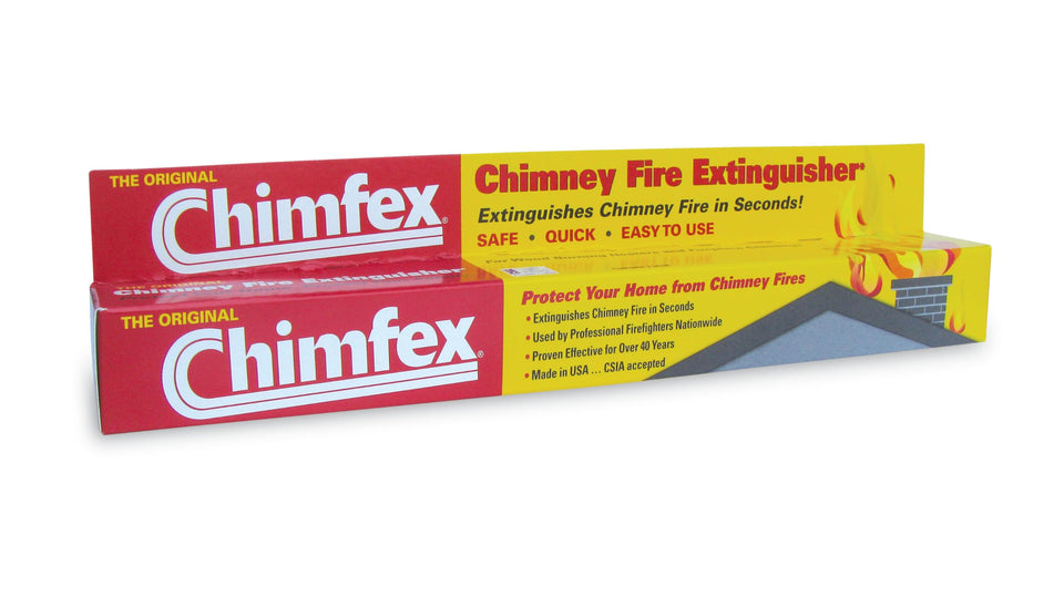 Chimfex chimney-fire-extinguish bottle ready to suppress a home fireplace fire