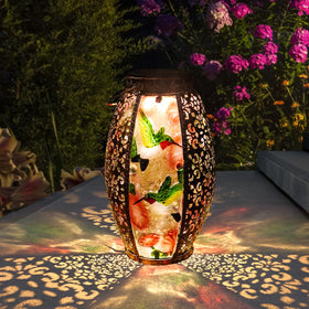CHINZIMEI Mother's Day solar lantern with hummingbird glass design for cozy garden decor