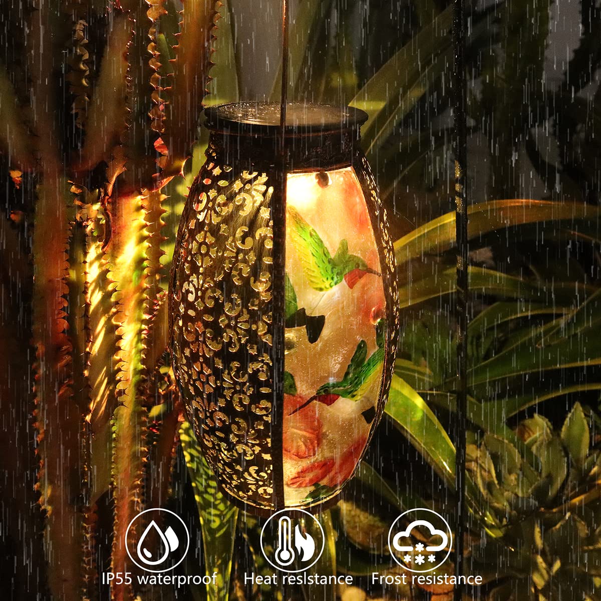 CHINZIMEI outdoor solar lantern in bronze finish lighting hummingbird pattern