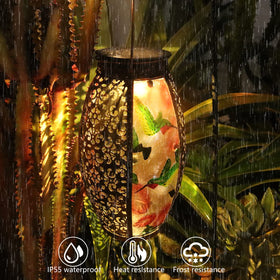 CHINZIMEI outdoor solar lantern in bronze finish lighting hummingbird pattern
