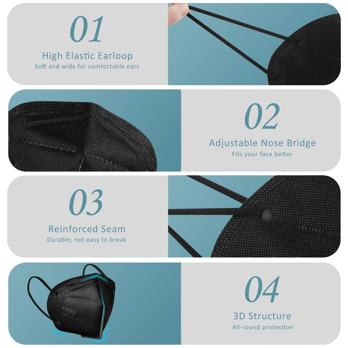 ChiSip KN95 3D snug fit follows facial contours for a secure wear.
