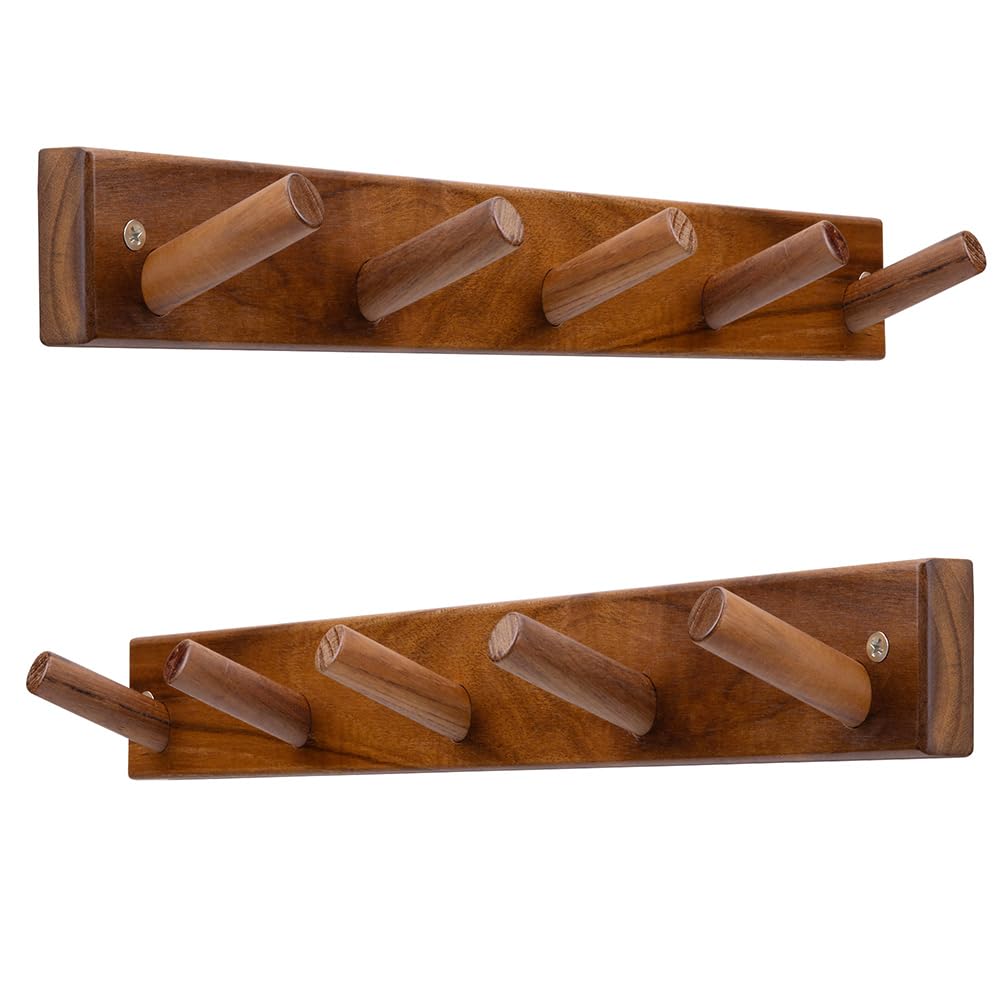 Chiumay teak wall hooks set for coats and towels with durable rustic appeal