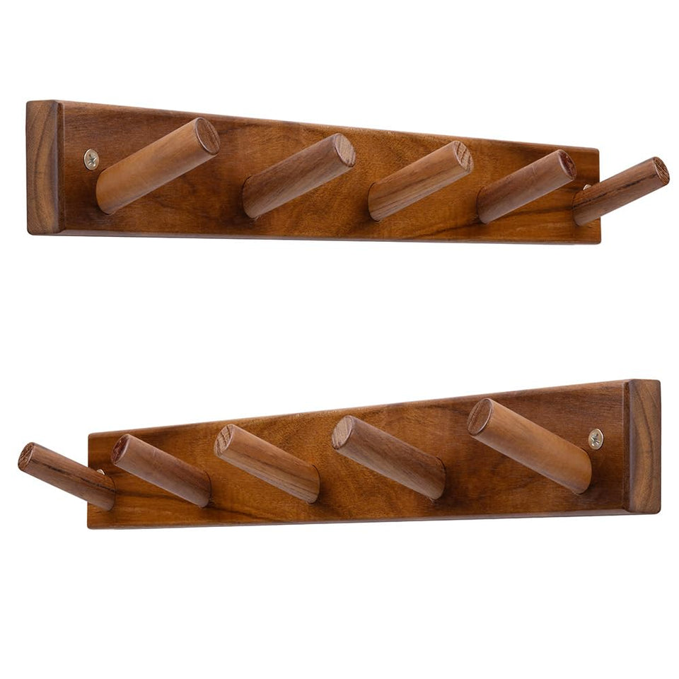Chiumay teak wall hooks set for coats and towels with durable rustic appeal