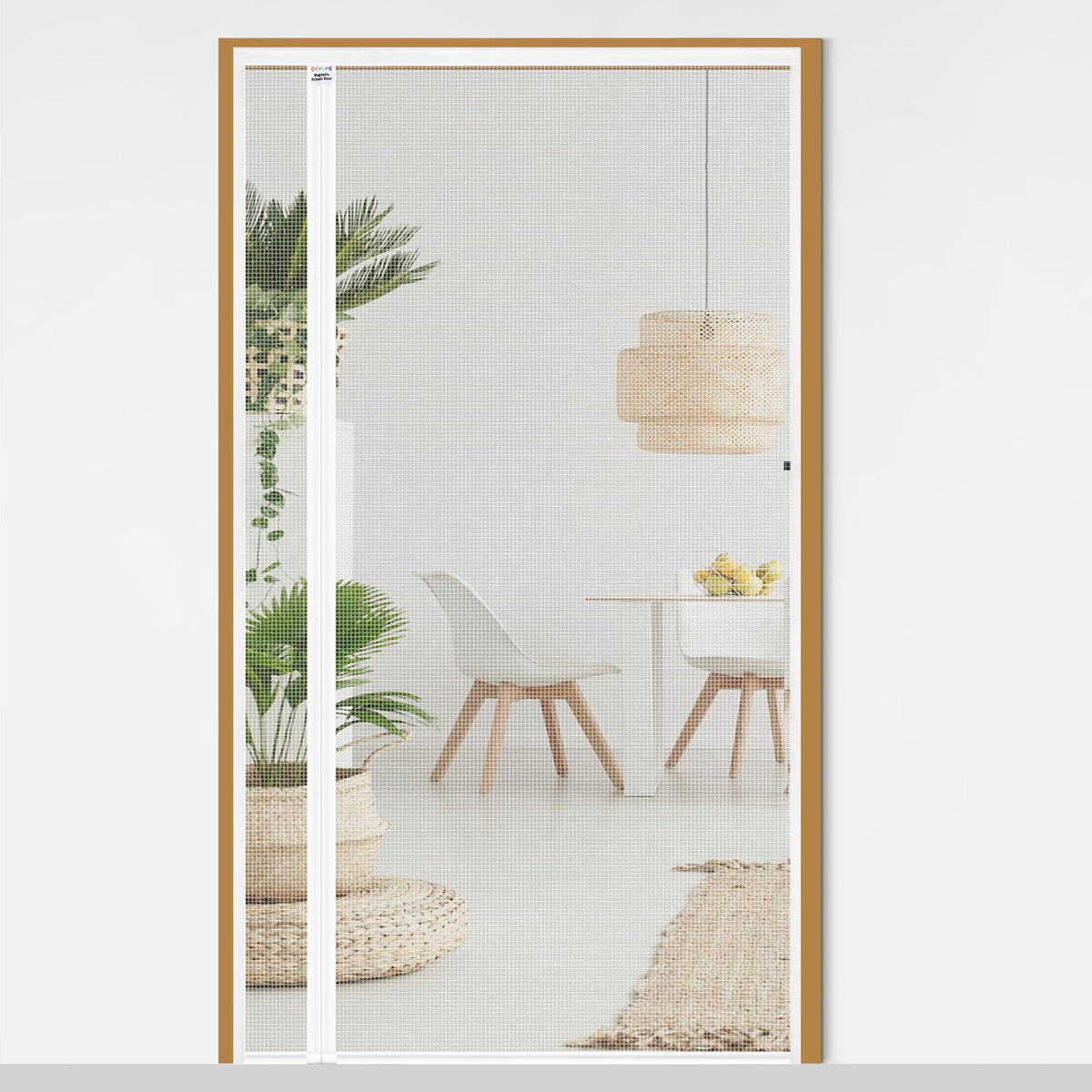 CHIYUNS white reversible magnetic screen door front view with breathable mesh.