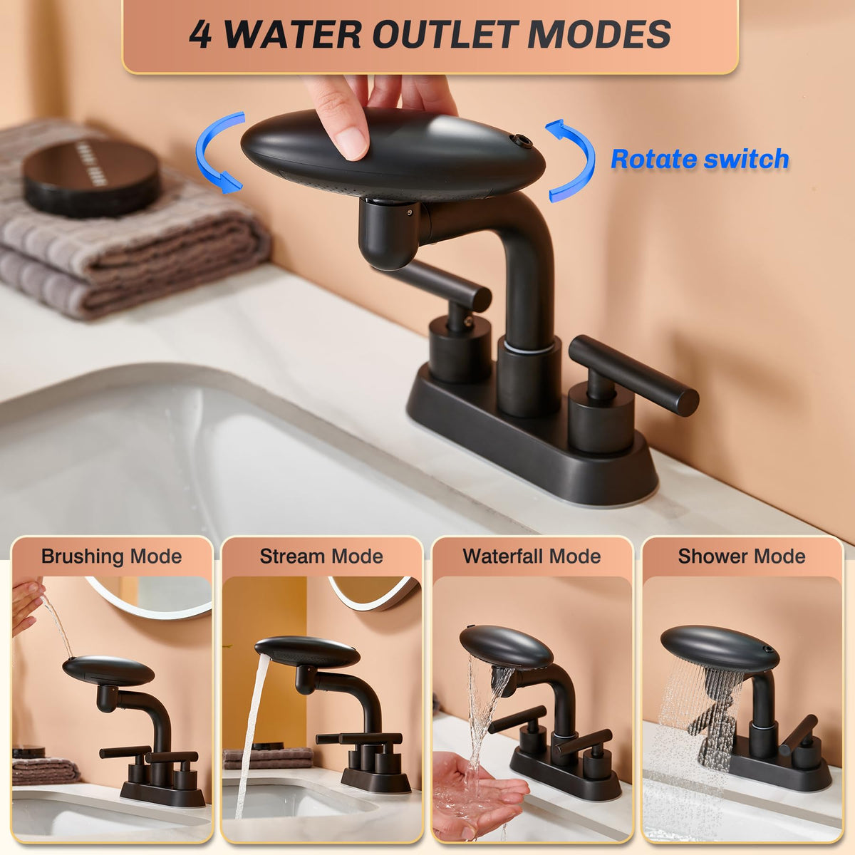 Chivina matte black faucet with two handle lever for precise control