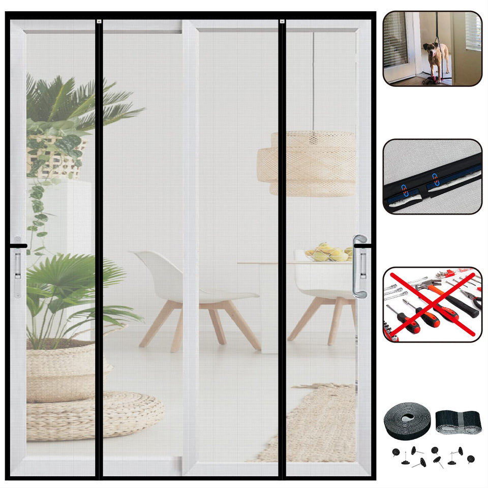 CHIYUNS double door mesh screen with magnets, 72x80, lets breeze in and blocks bugs.