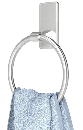 CHJgroup adhesive towel ring in brushed nickel seen from the front for sturdy wall storage.
