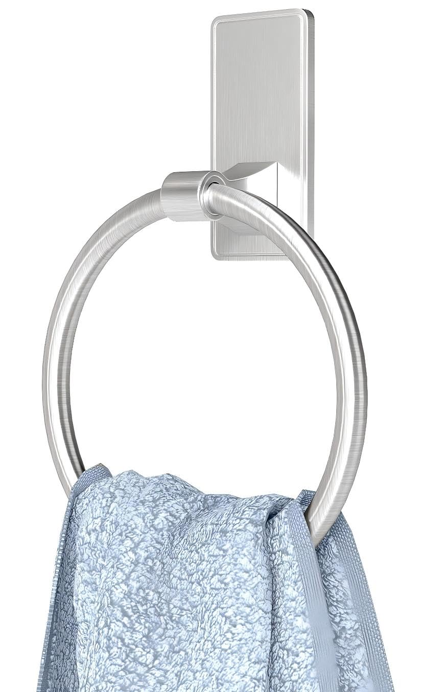 CHJgroup adhesive towel ring in brushed nickel seen from the front for sturdy wall storage.