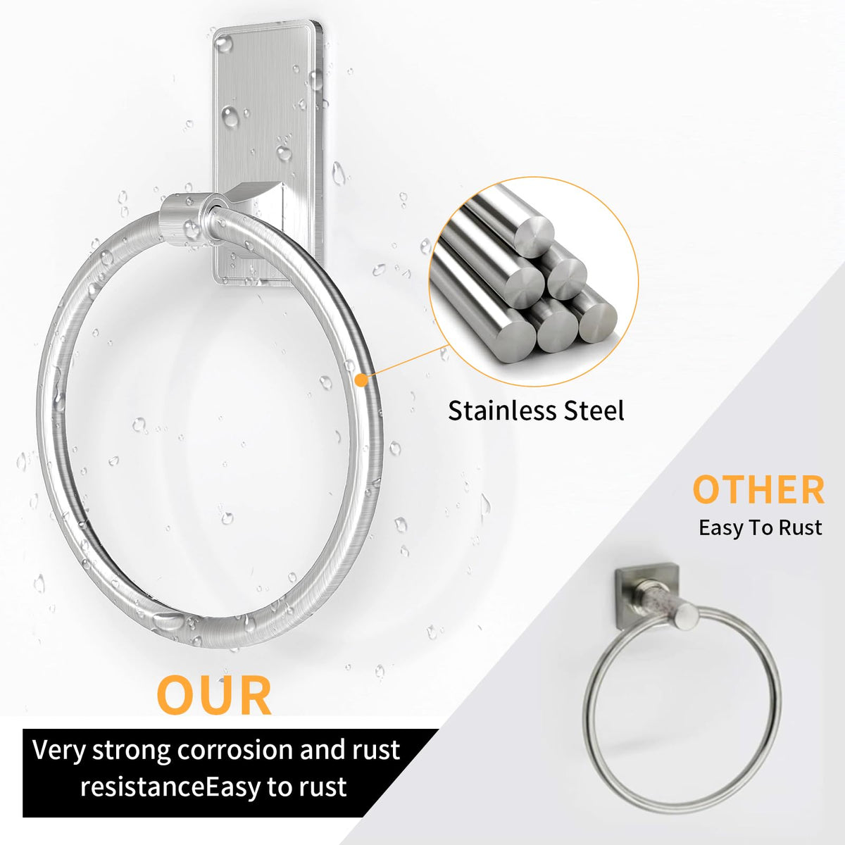 CHJgroup brushed nickel towel ring complements modern bathroom decor.
