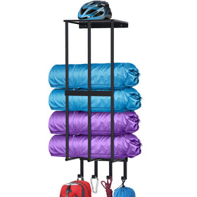CHJgroup camping chair wall storage with floating shelf keeps garage clutter-free and organized.