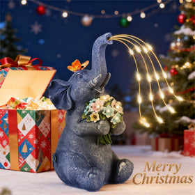 ChlinHuoho night light elephant statue adds soft illumination for cozy outdoor spaces.