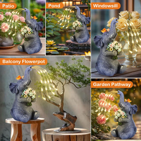 ChlinHuoho patio lawn ornament elephant brightens evenings in yard or porch.