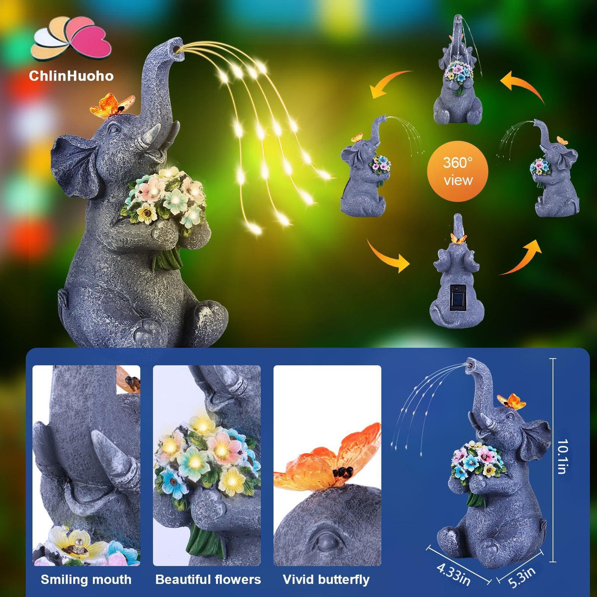 ChlinHuoho porch accent elephant statue decor for steps and balcony corners.