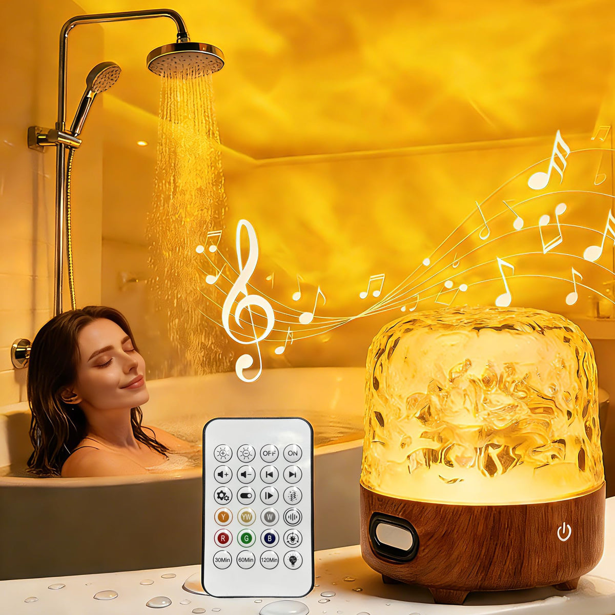 CHLORANTHUS spa-like shower lamp front view with mood lighting for relaxing showers