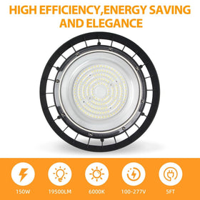 CHMLT LED high bay light shows 19,500 lumens in a large space.