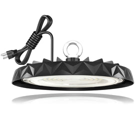 CHMLT LED high bay light front view demonstrates 150W brightness for warehouse visibility.