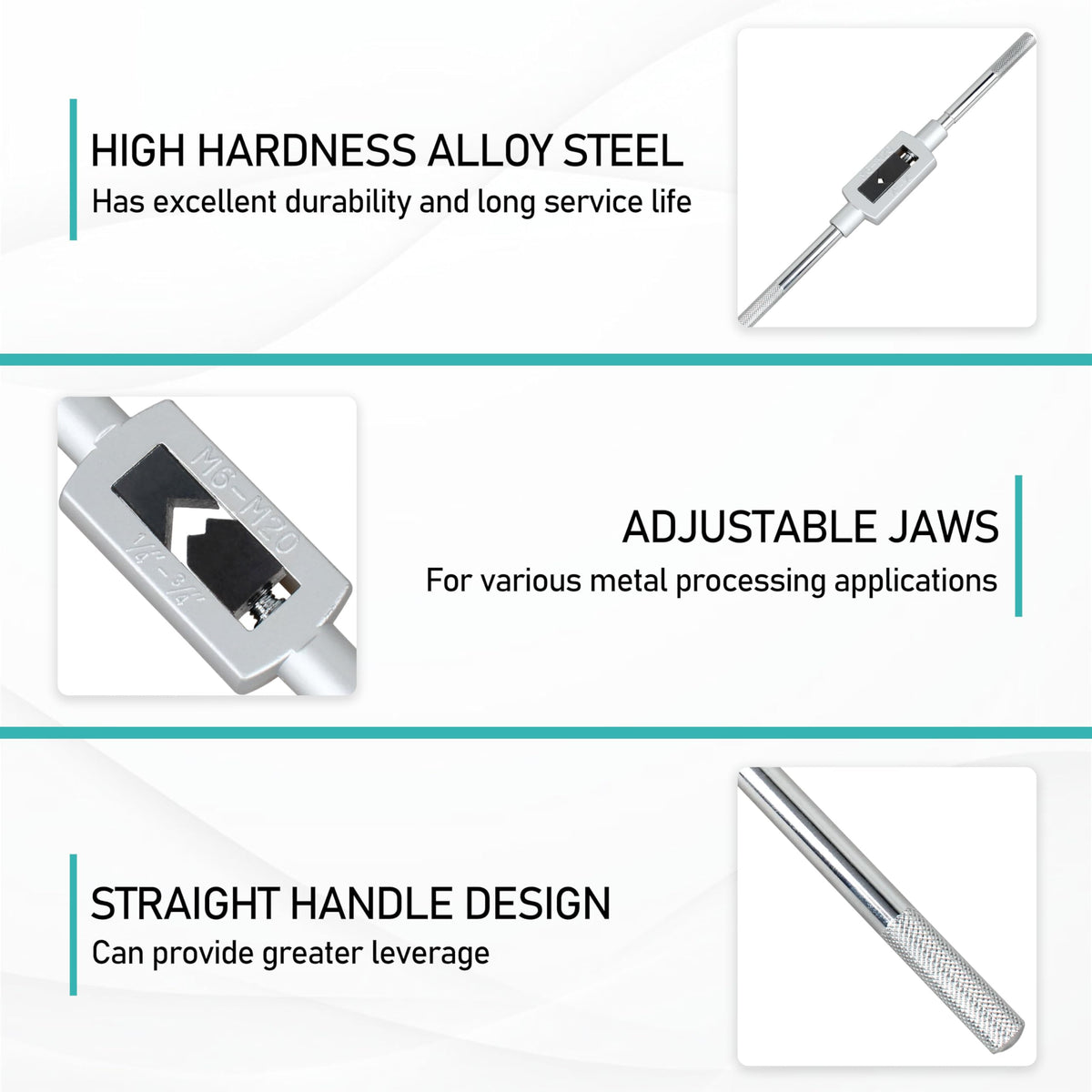 CHNPLUM tap wrench hand grip provides precise control during manual tapping.